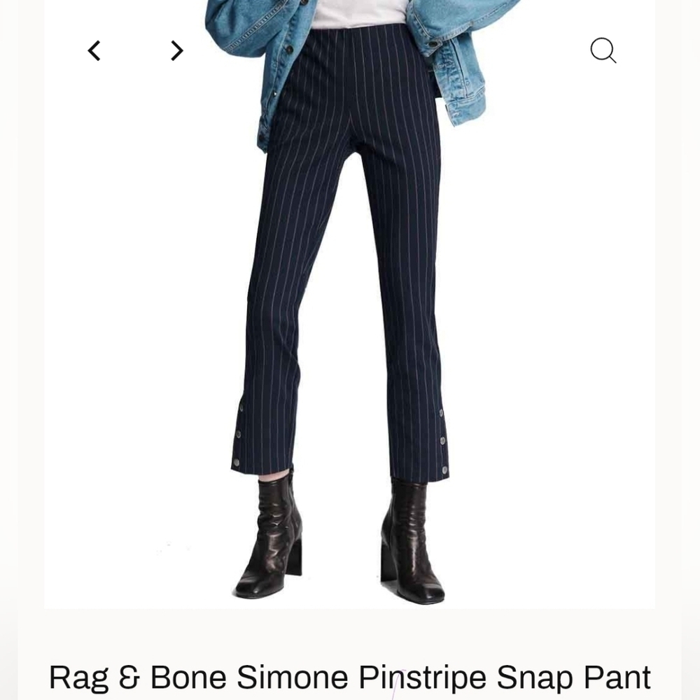 Rag & Bone Simone Pinstripe Snap Pant Navy Nwot 10 Preppy
